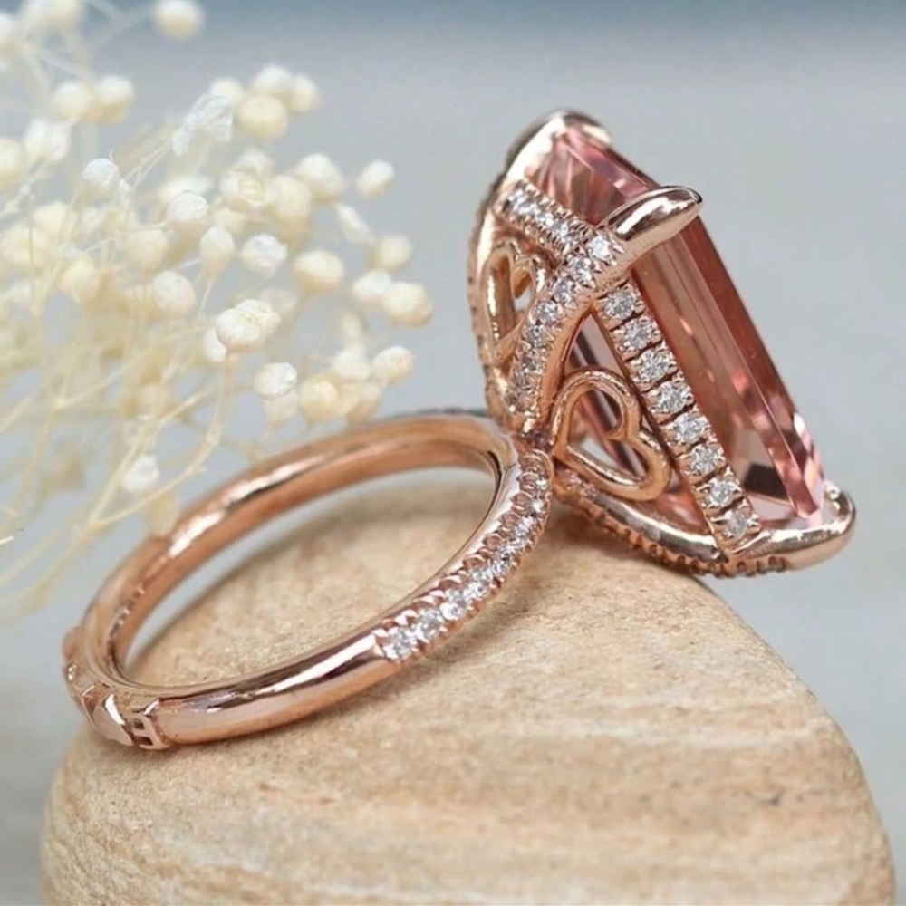 Pink Cubic Zirconia Ring, Rose Gold Pink Heart Ring, Valentines Day Gift - Picture 3 of 6